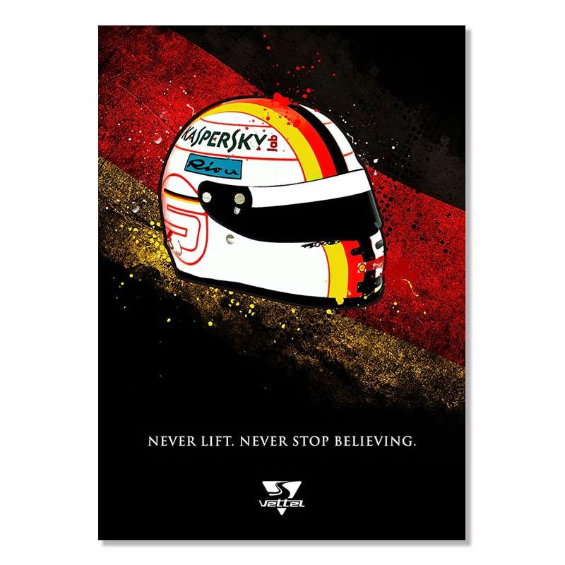 Never Lift Never Stop Believing Formula 1 Helmet Wall Art Poster - Aesthetic Wall Decor