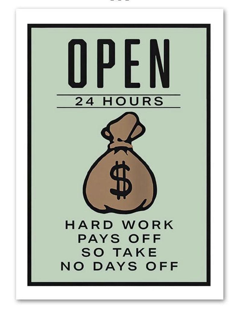 No Days Off Monopoly Style Motivational Entrepreneur Wall Art Poster - Aesthetic Wall Decor