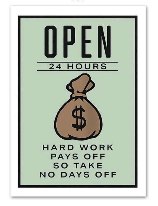 No Days Off Monopoly Style Motivational Entrepreneur Wall Art Poster - Aesthetic Wall Decor