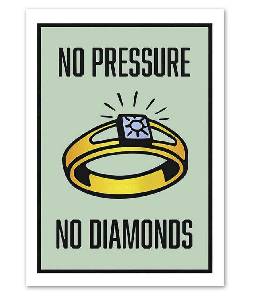 No Pressure No Diamonds Monopoly Style Motivational Entrepreneur Wall Art Poster - Aesthetic Wall Decor