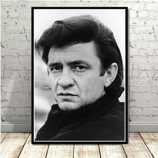 Old Johnny Cash Black White Portrait Poster - Aesthetic Wall Decor