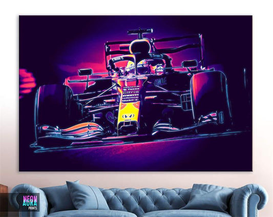 Open Wheel Race Car Purple and Pink Neon Painting Poster - Aesthetic Wall Decor