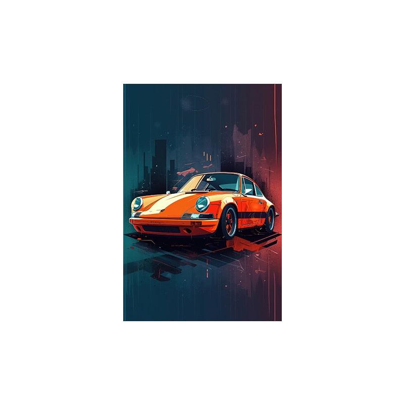 Porsche 911 Orange Painting Sports Car Poster - Aesthetic Wall Decor