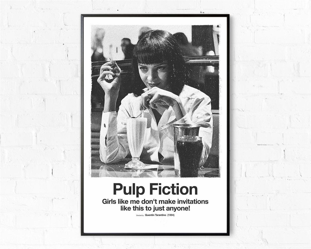 Pulp Fiction Black and White Minimalist Movie Poster - Aesthetic Wall Decor