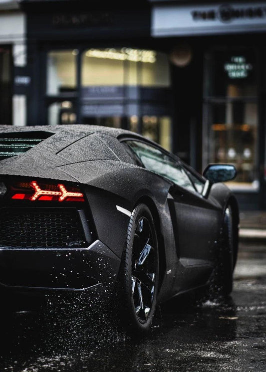 Rainy Black Lamborghini Huracan Supercar Wall Art Poster - Aesthetic Wall Decor