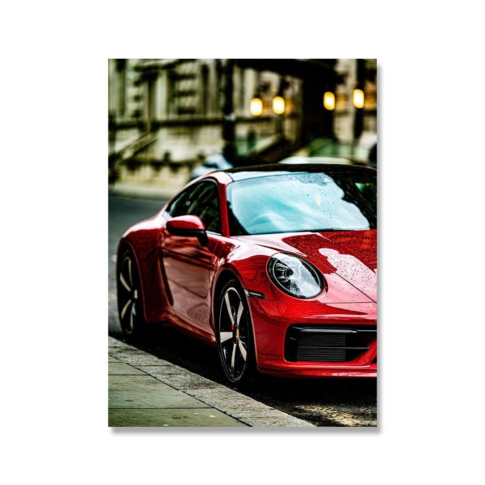 Red Porsche Sports Car Poster - Aesthetic Wall Decor