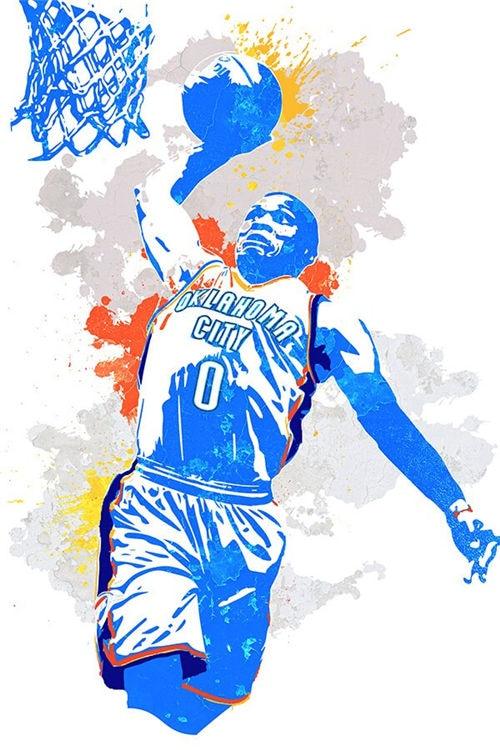 Russell Westbrook Thunder Splash Painting NBA Wall Art Poster - Aesthetic Wall Decor