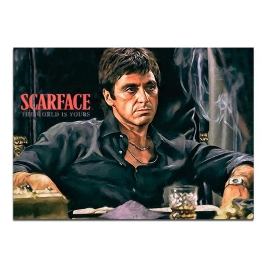 Scarface Behind the Desk Painting Wall Art Poster - Aesthetic Wall Decor