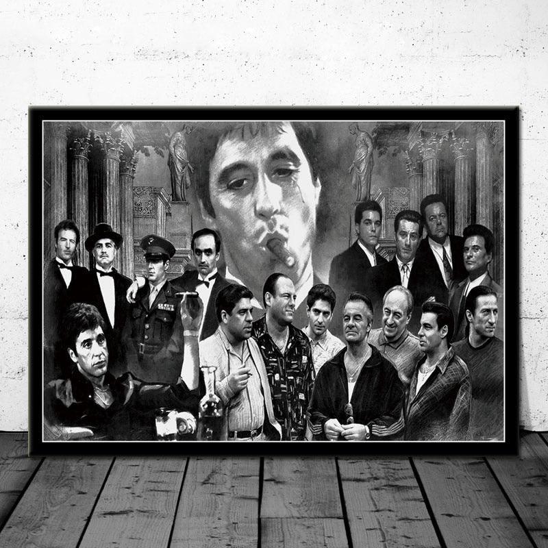 Scarface Godfather Sopranos Goodfellas Black and White Poster - Aesthetic Wall Decor