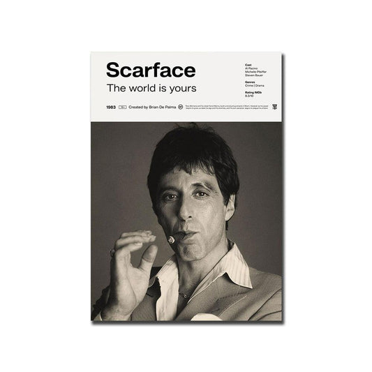 Scarface Tony Montana Black and White Polaroid Minimalist Poster - Aesthetic Wall Decor