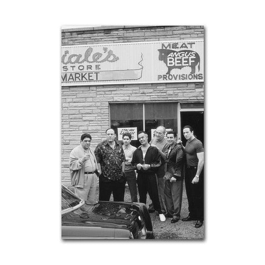 Soprano Crew Outside The Deli Black and White Portrait Wall Art Poster - Aesthetic Wall Decor