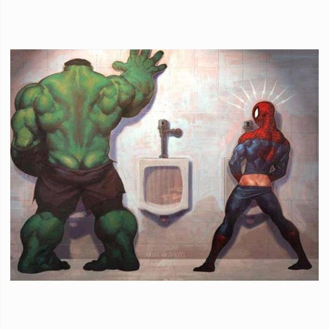 Spiderman Hulk Superhero Toilet Poster - Aesthetic Wall Decor