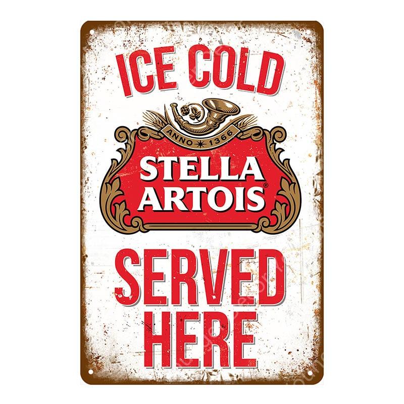 Stella Artois Ice Cold Served Here Bar Decor Metal Sign - Aesthetic Wall Decor