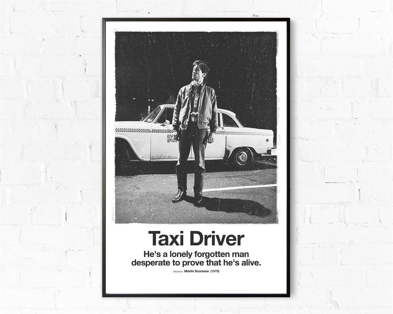 Taxi Driver Black and White Minimalist Movie Poster - Aesthetic Wall Decor