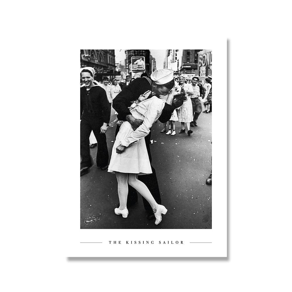 The Kissing Sailor Black and White Poster - Aesthetic Wall Decor