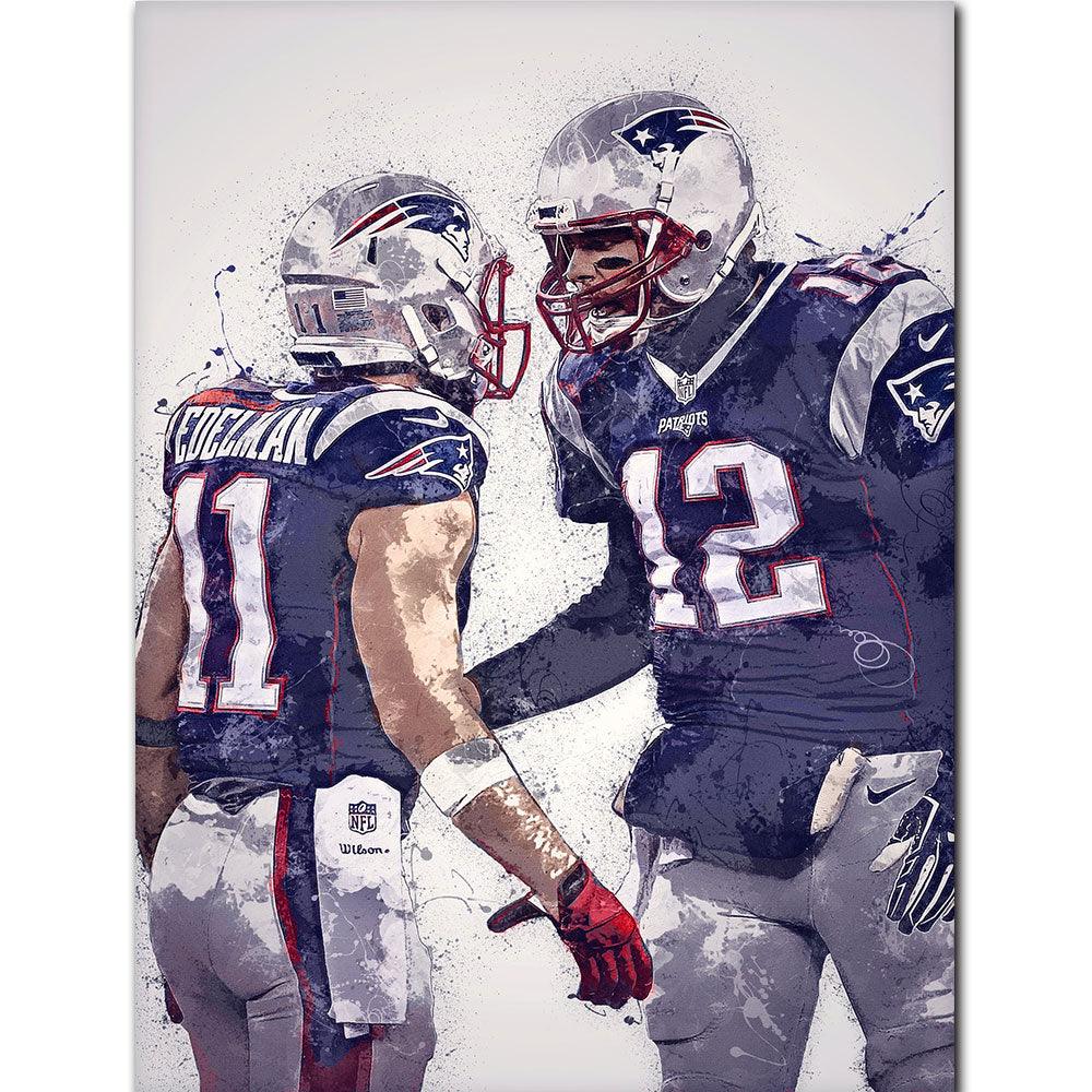 Tom Brady and Julian Edelman NFL Football Wall Art Poster - Aesthetic Wall Decor