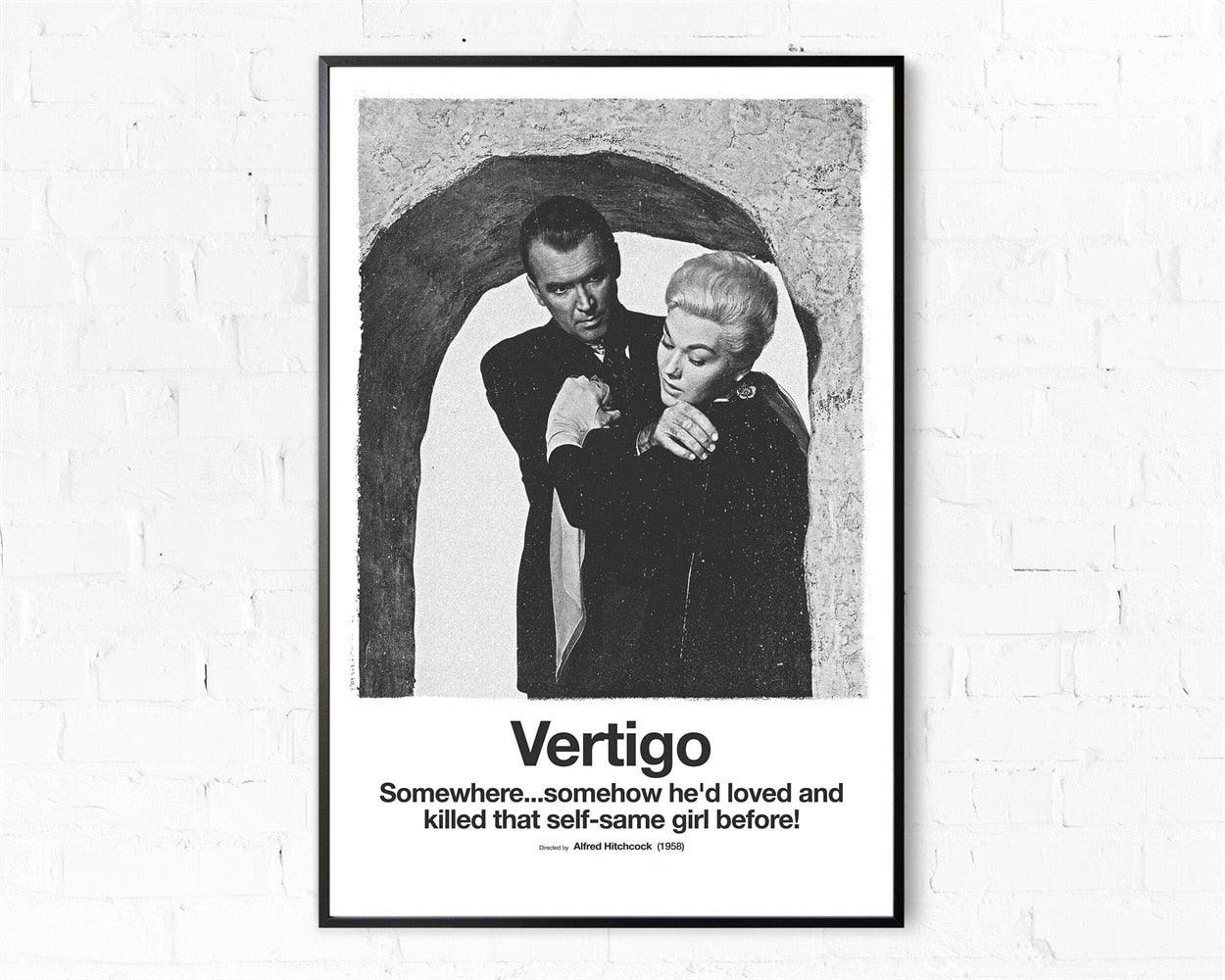 Vertigo Black and White Minimalist Movie Poster - Aesthetic Wall Decor