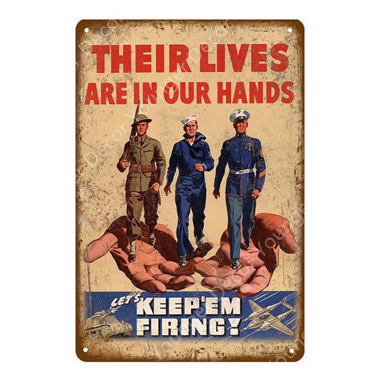 War Effort Let's Keep 'Em Firing Military Wall Art Metal Sign - Aesthetic Wall Decor