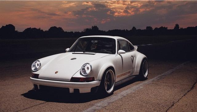 White Retro Porsche Sports Car Poster - Aesthetic Wall Decor