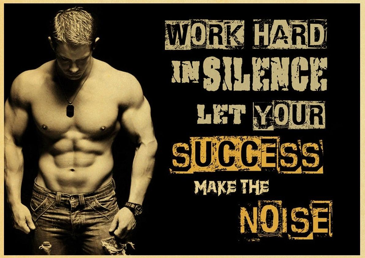 Work Hard In Silence. Let Success Make the Noise- Fitness Motivational Gym Poster - Aesthetic Wall Decor